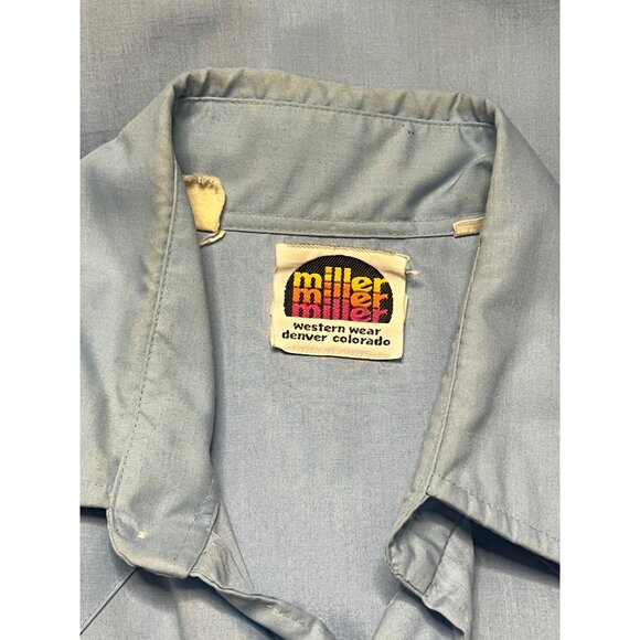 VTG Miller Western Pearl Snap Shirt Light Blue Long Sleeve 70s Style Mens Large - Picture 13 of 15